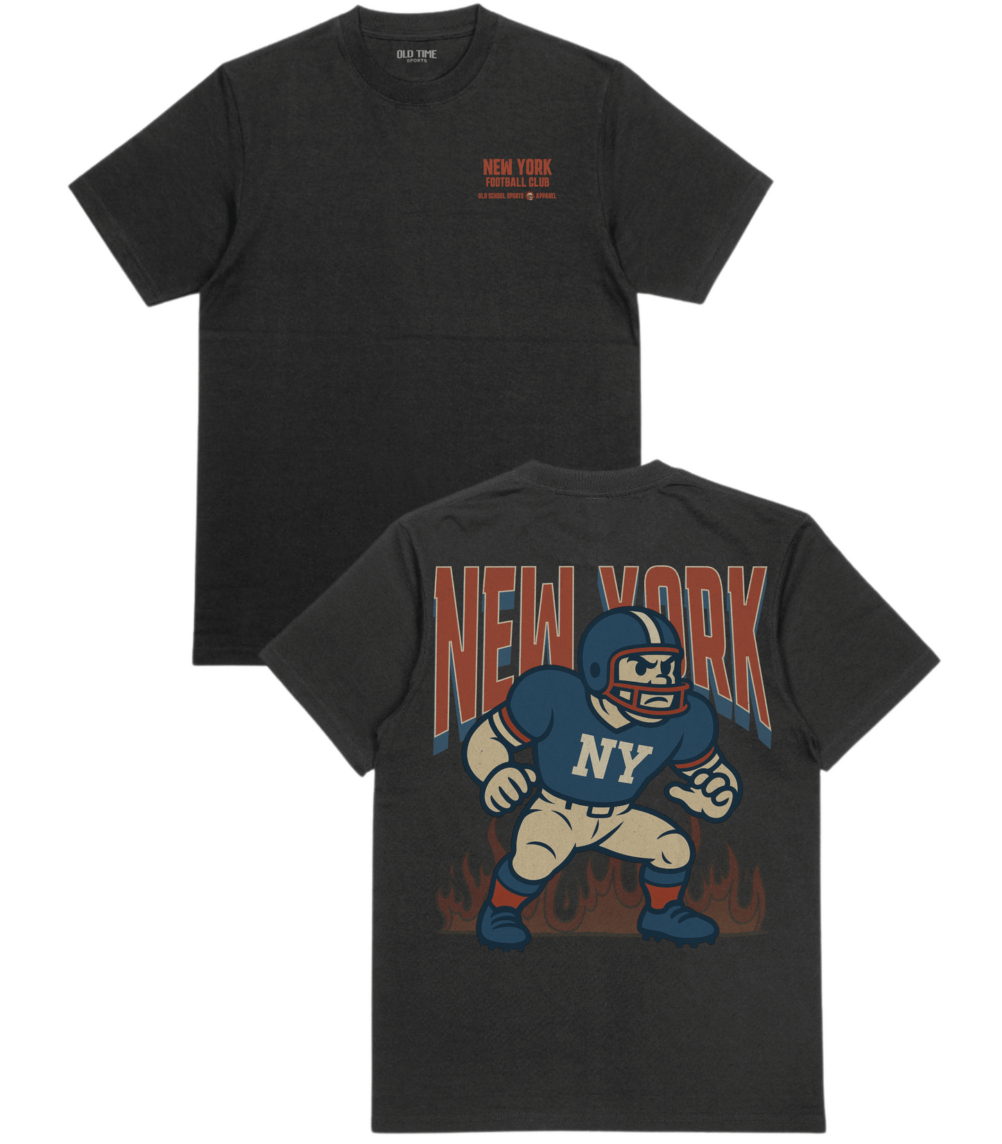 Black t-shirt with 'New York' graphic on front and back