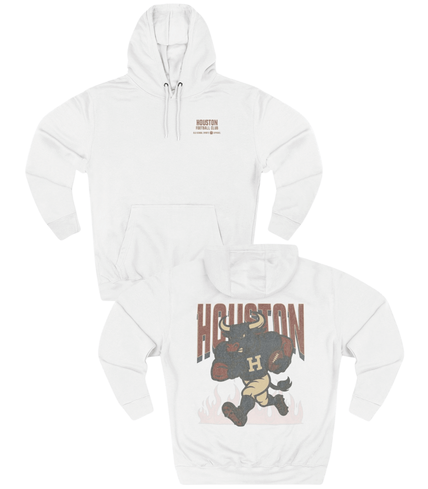 White hoodie with 'Houston' and bear graphic on a white background