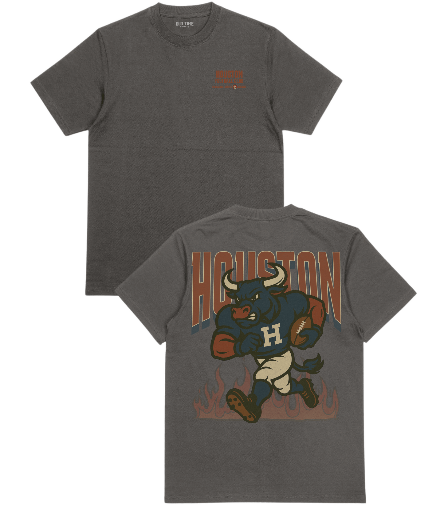 Gray t-shirt with 'Houston' and bull graphic on front and back