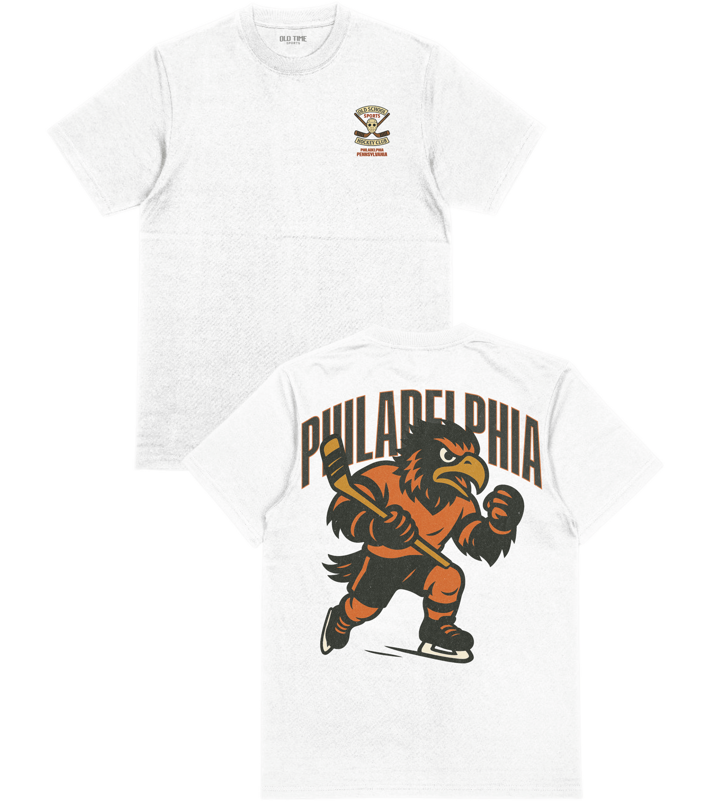 White t-shirt with a graphic design of an eagle and 'Philadelphia' text on a white background