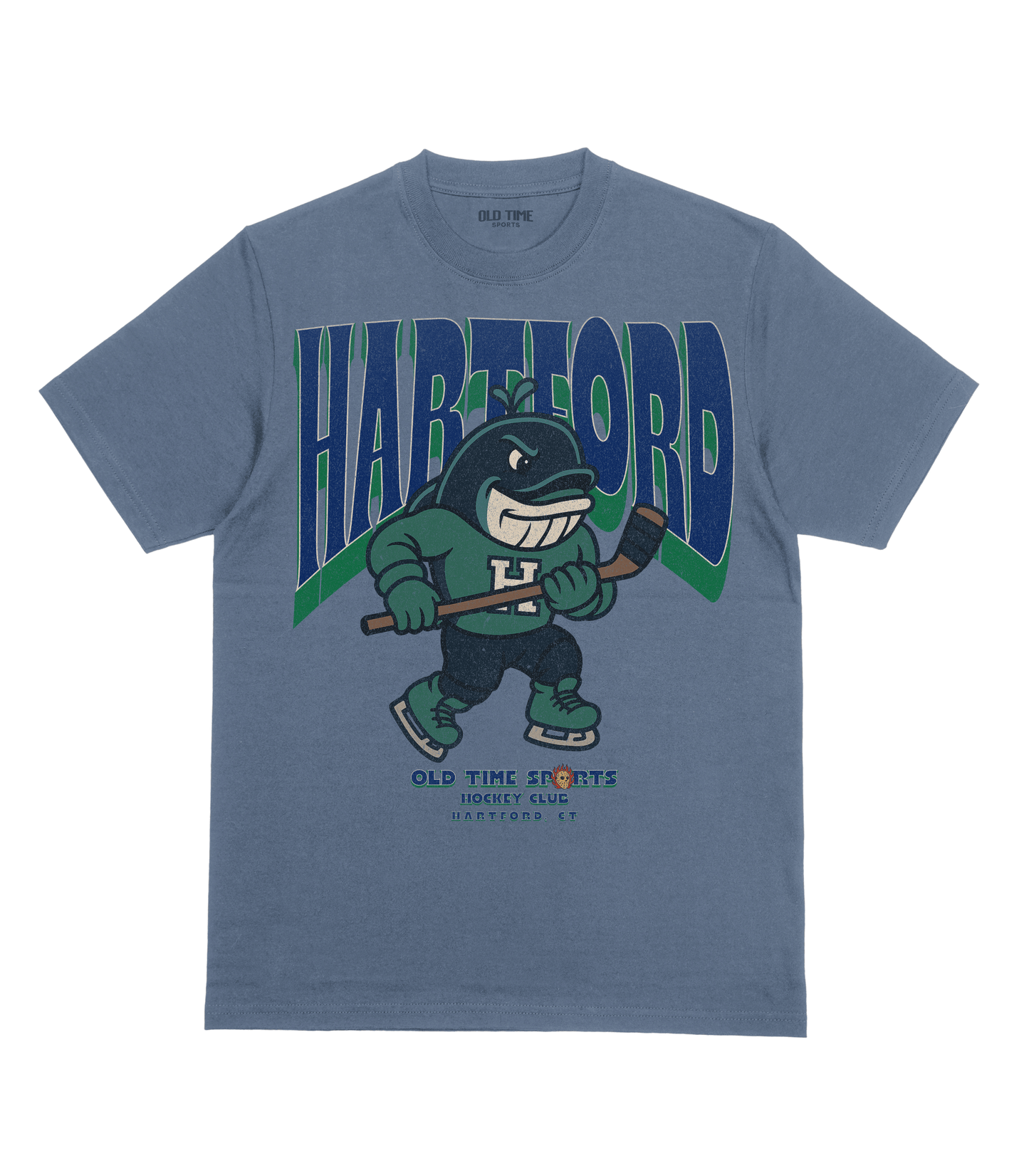 Blue t-shirt with 'Hartford' graphic design on a white background