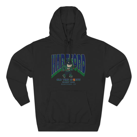 Black hoodie with 'Harford' graphic design on a white background
