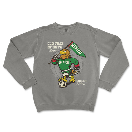 Gray sweatshirt with a graphic of an eagle and soccer ball, featuring 'Old Time Sports' branding.