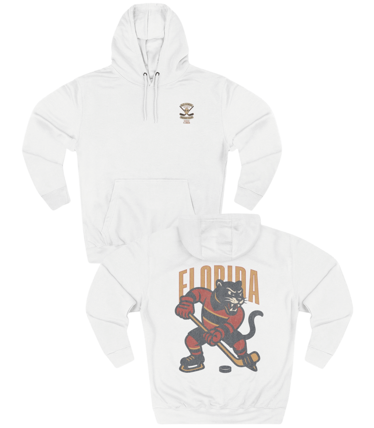 White hoodie with a panther graphic and 'Florida' text on a white background