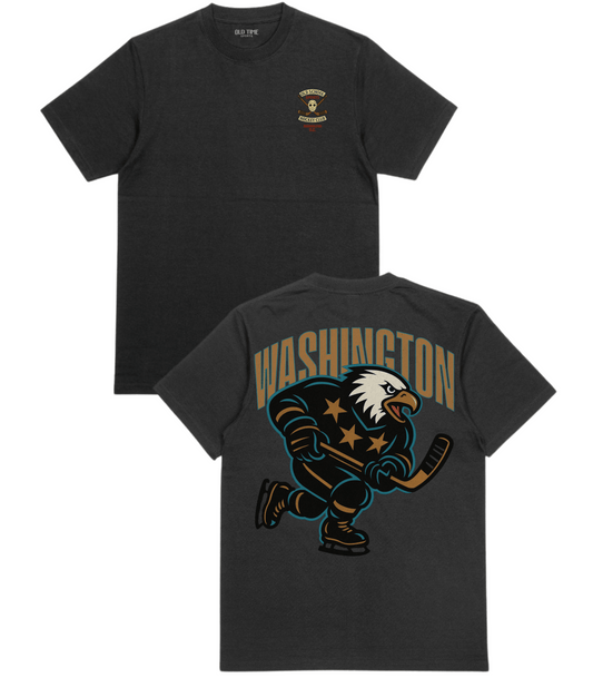 Black t-shirt with eagle graphic and 'Washington' text on a white background