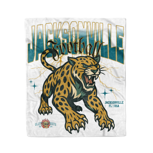 Jacksonville football blanket with a panther design on a white background