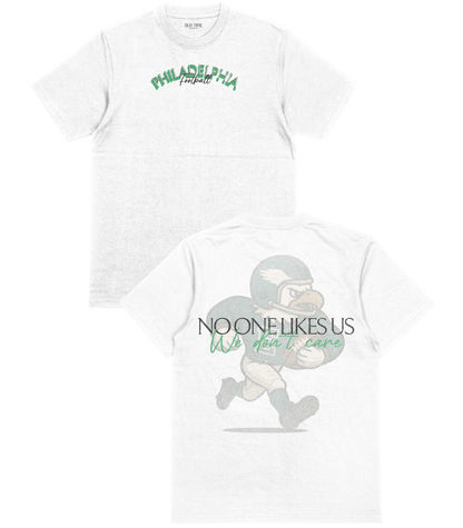 Two white t-shirts with sports-themed graphics and text on a white background