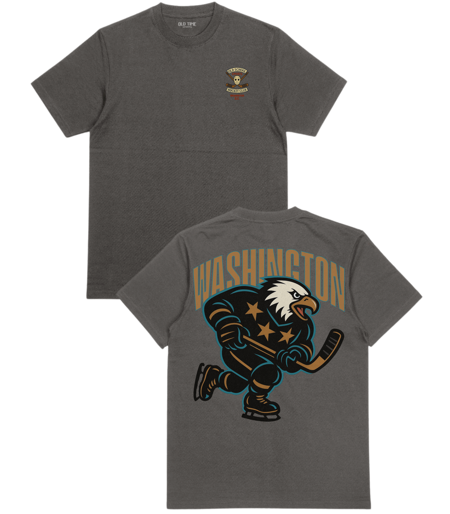 Gray t-shirt with 'Washington' graphic on the front and back