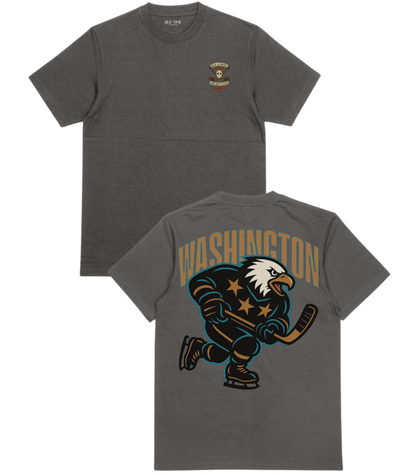 Gray t-shirt with 'Washington' graphic on the front and back