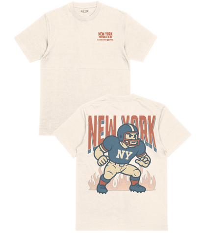 Beige t-shirt with New York graphic design on a white background