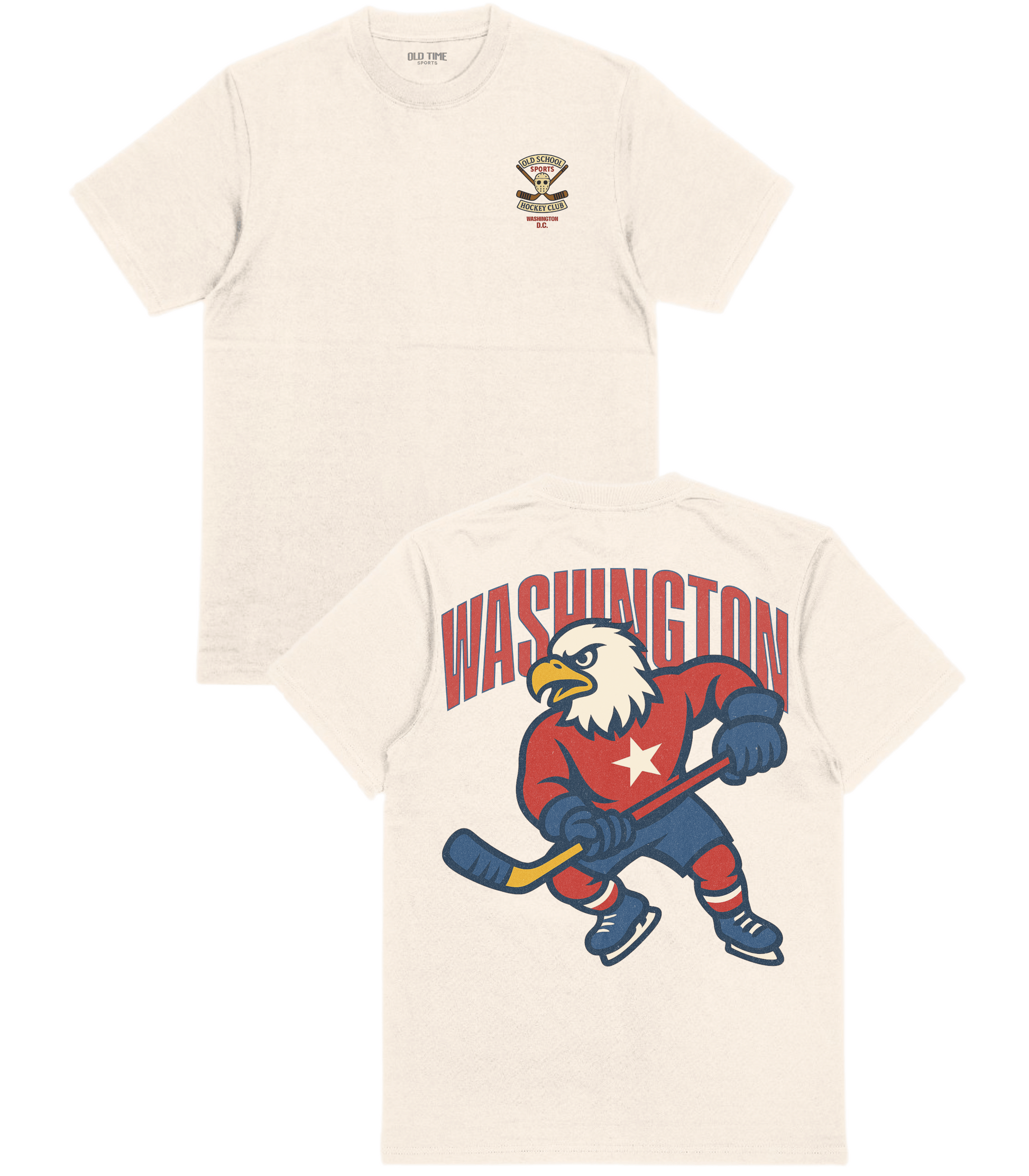 Beige t-shirt with eagle graphic and 'Washington' text on a white background