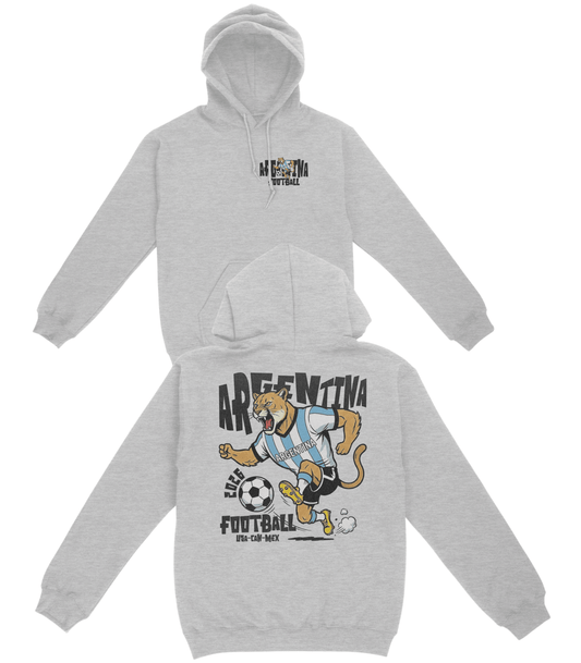 Gray hoodie with 'Argentina Football' design on a white background