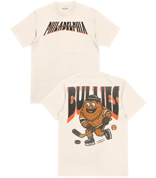T-shirt with 'Philadelphia Bullets' graphic and mascot design on a white background