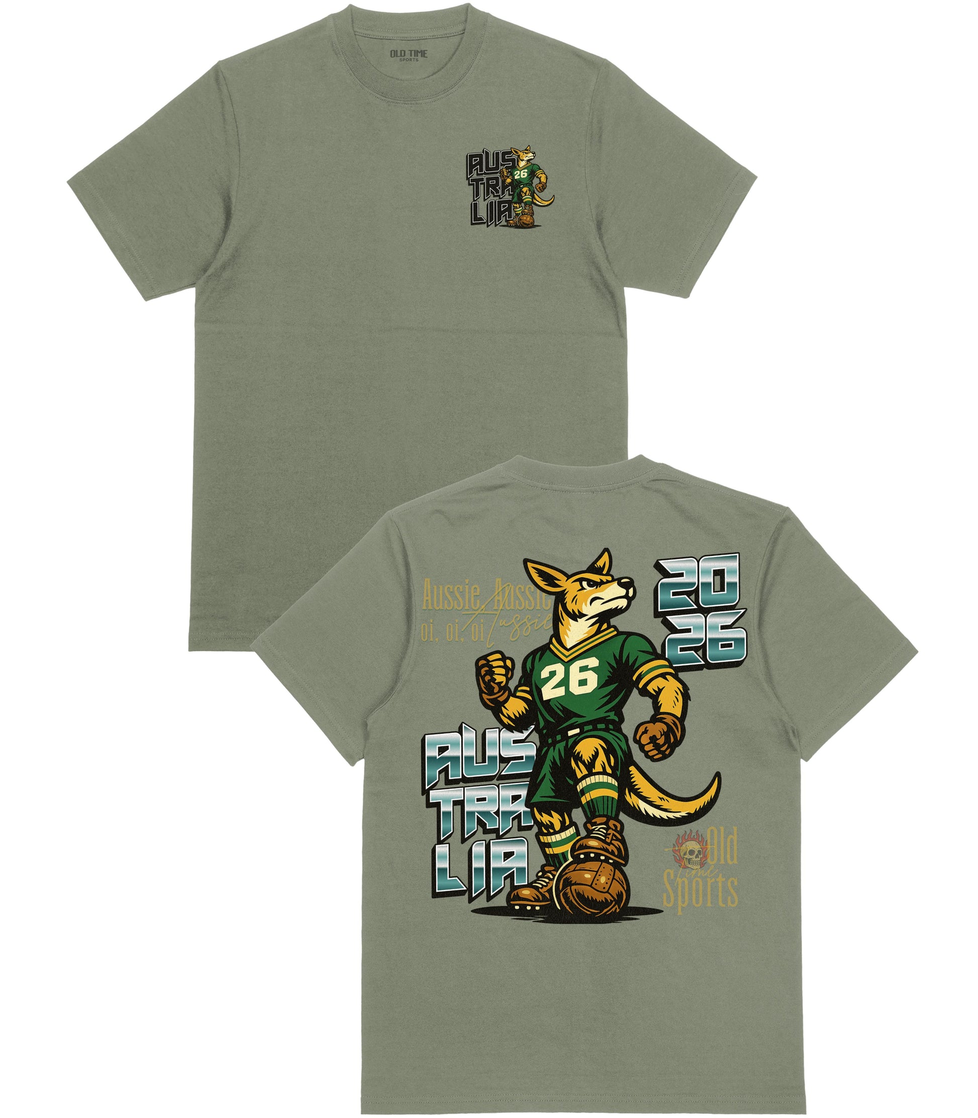 Green t-shirt with a cartoon fox design and text on a white background