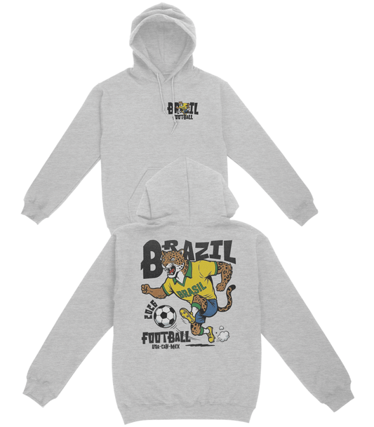 Gray hoodie with 'Brazil Football' graphic on a white background