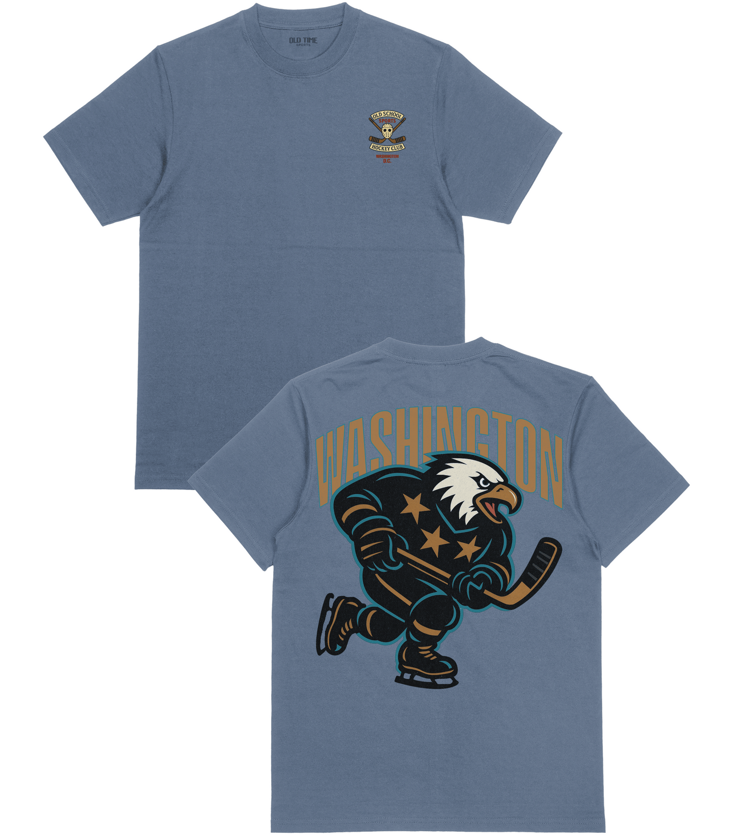 Blue t-shirt with 'Washington' and eagle design on front and back