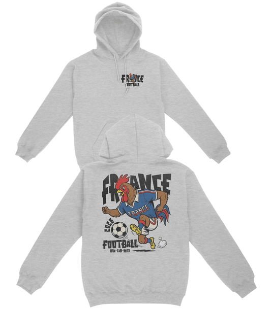 Gray hoodie with 'France Football' rooster design on a white background