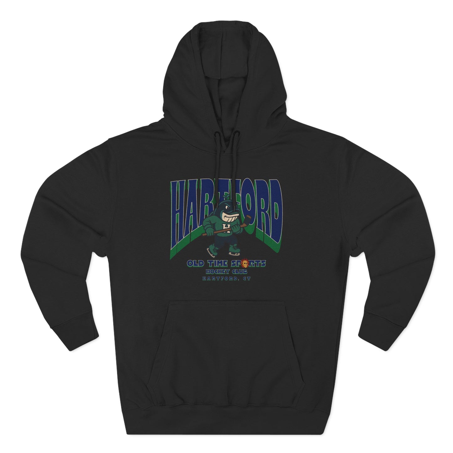 Black hoodie with 'Harford' graphic design on a white background